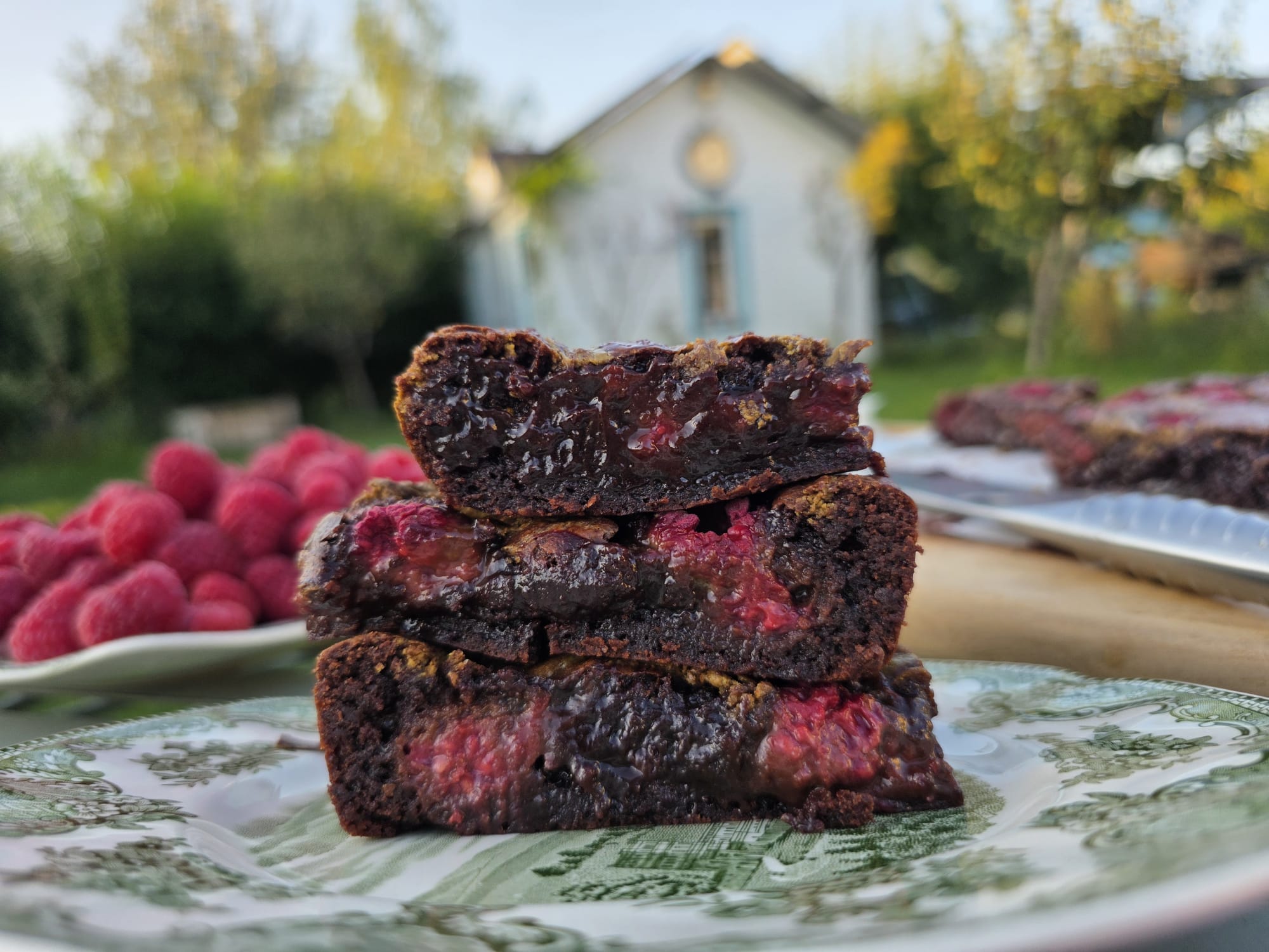 Brownie cu zmeură proaspătă. Desertul perfect pentru iubitorii de ciocolată
